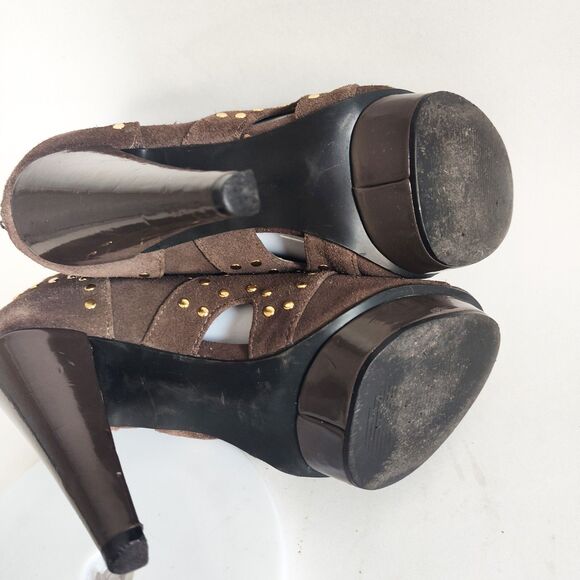 Steve Madden Devi Heels 7.5 Gray Suede Studded 5" Thick Heels Cutouts Platform - Picture 7 of 9